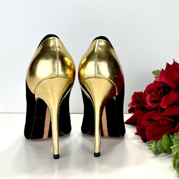 Marissa Webb Stiletto Heel Pump Size 8 Black Gold & Silver Leather Pointed-Toe - Picture 4 of 16